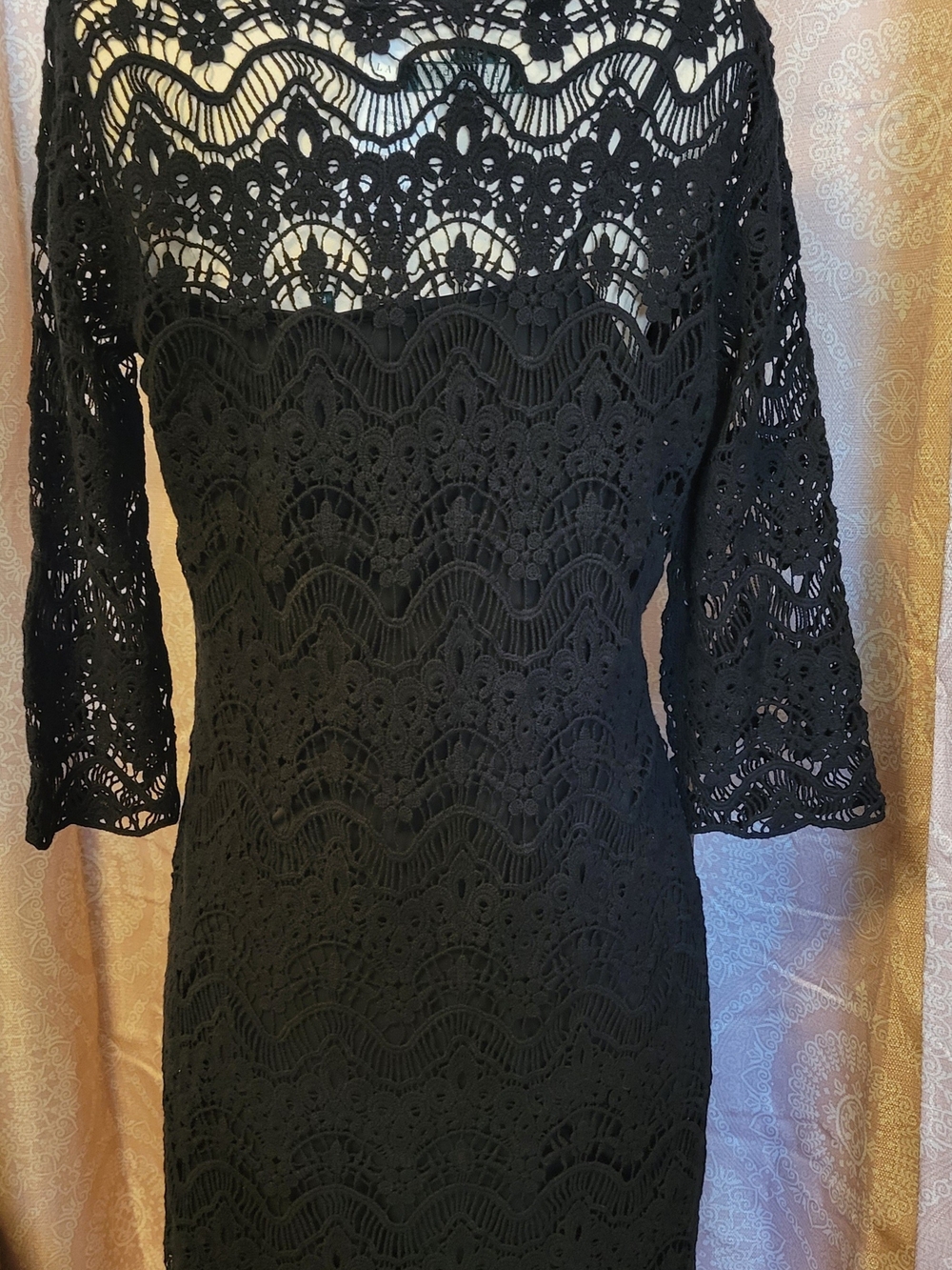 Lauren Ralph Lauren Black Crochet Lace Long-Sleeve Sheath Dress 8P NWT
